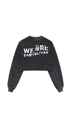 Snow Washed Raw Edge Cropped Sweatshirt