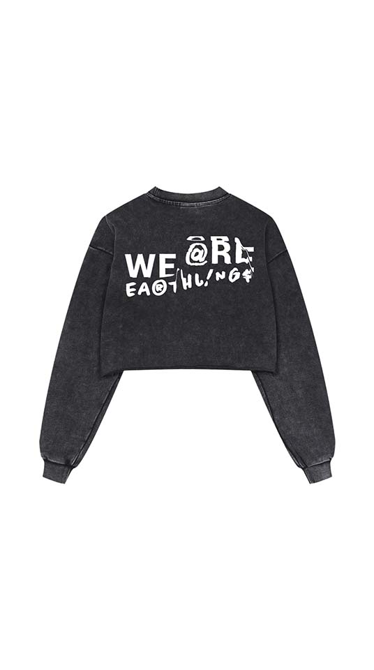 Snow Washed Raw Edge Cropped Sweatshirt