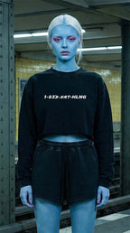 Snow Washed Raw Edge Cropped Sweatshirt