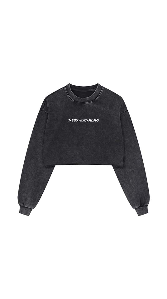 Snow Washed Raw Edge Cropped Sweatshirt