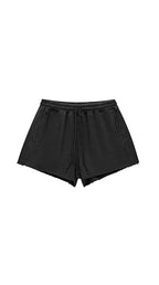 Snow Washed Raw Edge Drawstring Shorts